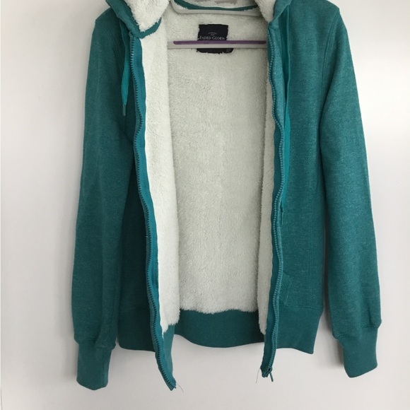 Faded Glory Jacket Coat Green Hoodie White Faux Fur Size Medium $30 - Picture 8 of 13